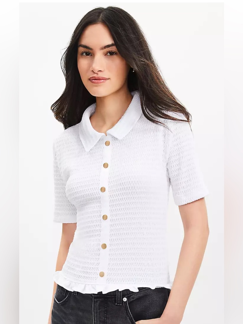 Loft Smocked Ruffle Hem Top